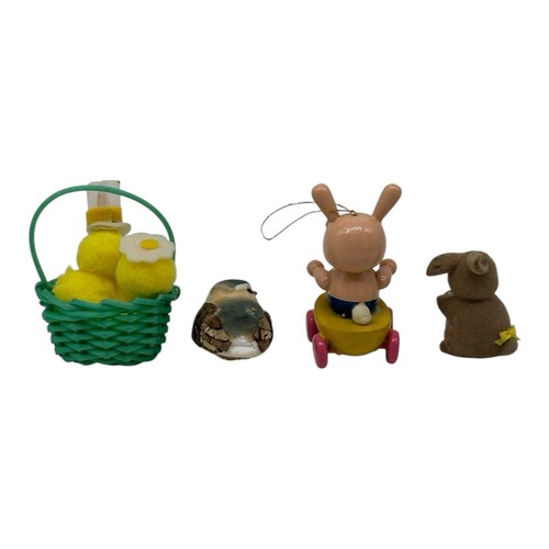 4 Vintage Assorted Wood, Flocked, Pompom, Foam Easter Ornaments So Cute!! - Picture 6 of 9