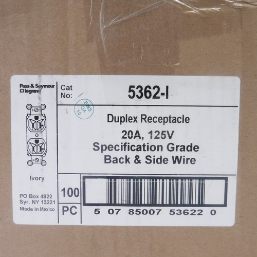 100 Pack Pass & Seymour Duplex Receptacles 20A 125V Specification Grade Ivory - Picture 4 of 4