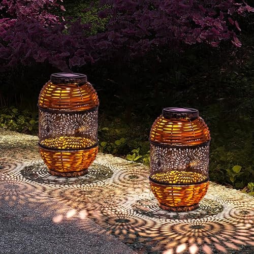 2 Pack Solar Lanterns Outdoor Hanging Waterproof,Rattan Solar Lights for - Picture 6 of 8