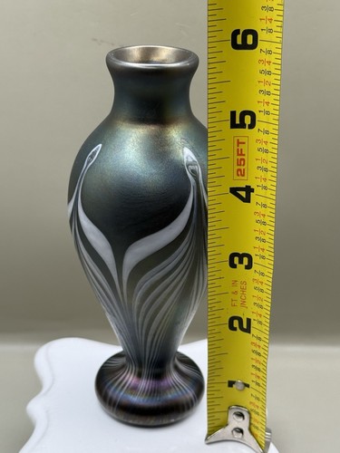 Vaso vintage Vandermark viola e verde con disegno piuma tirata -1976 - Foto 5 di 5