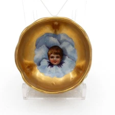 Antique Porcelain Footed Open Salt, Child in Flowers Porcelain Footed, Germany