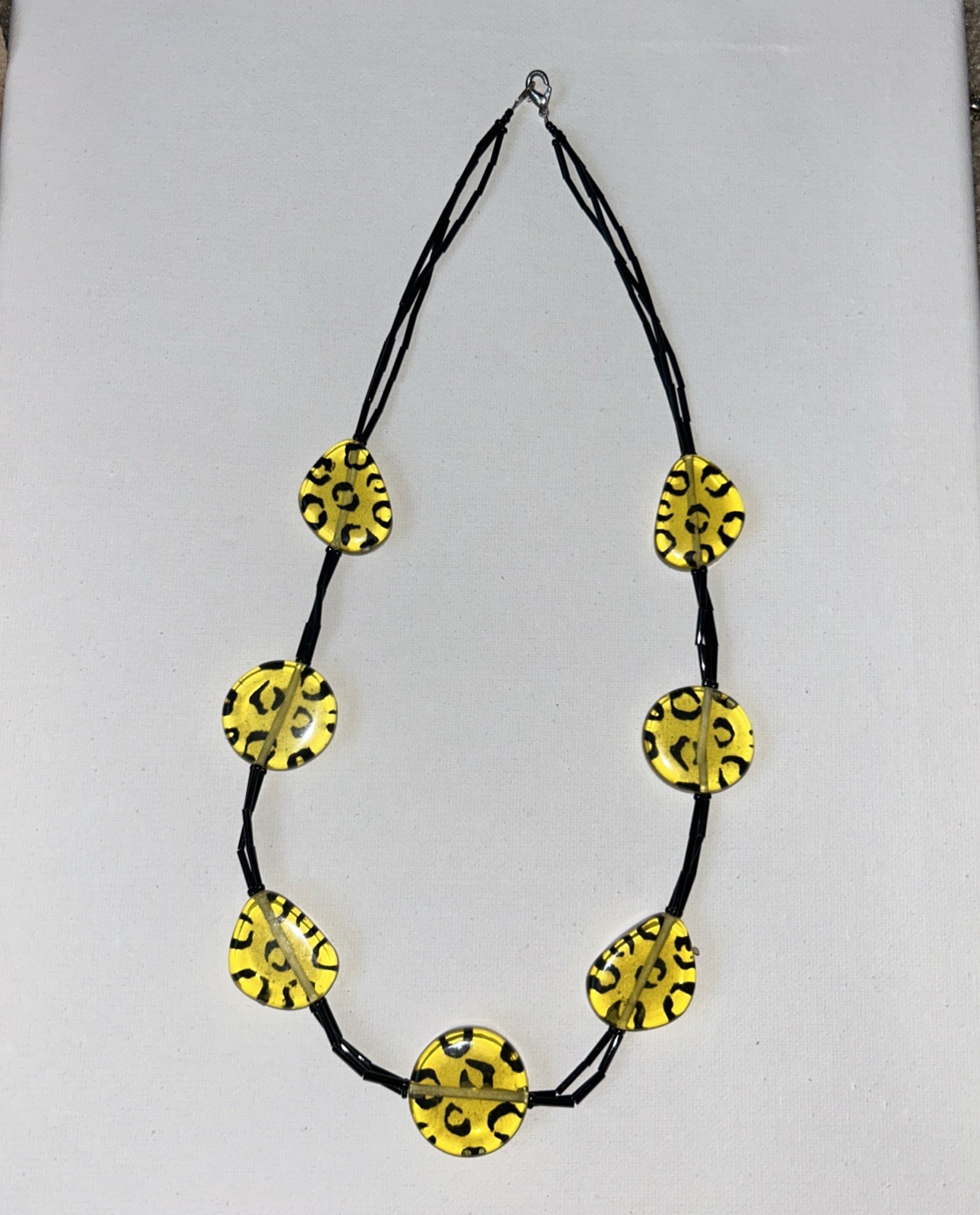 Statement Necklace Yellow Leopard Print Vintage L… - image 1