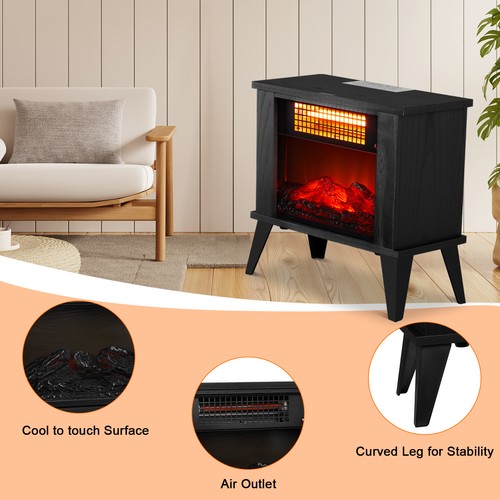 1000W Electric Fireplace Stove, Freestanding Fireplace Heater w/Realistic Flame - Picture 4 of 12