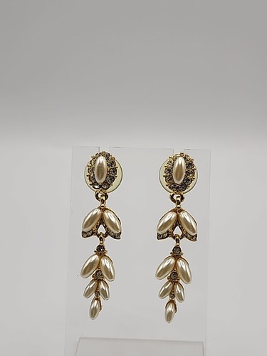 Vintage Ohrringe 2" Hänger Kunstperlen Strass goldfarben 1928... - Bild 3 von 20