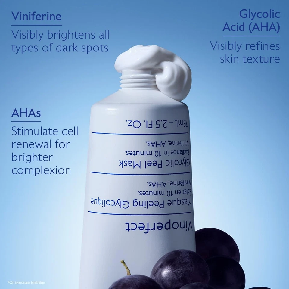 Mascarilla exfoliante de ácido glicólico y AHAs Caudalie Vinoperfect, resplandor en 10... Foto 3 de 4