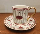 Anthropologie Bistro Tile Valentine’s Espresso Cup & Saucer Set Rose BISOUS NEW