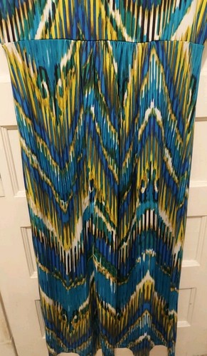 CATO Women's Size 22/24W Blue & Green Ruffled Neck Sleeveless Maxi Dress - Picture 9 of 9