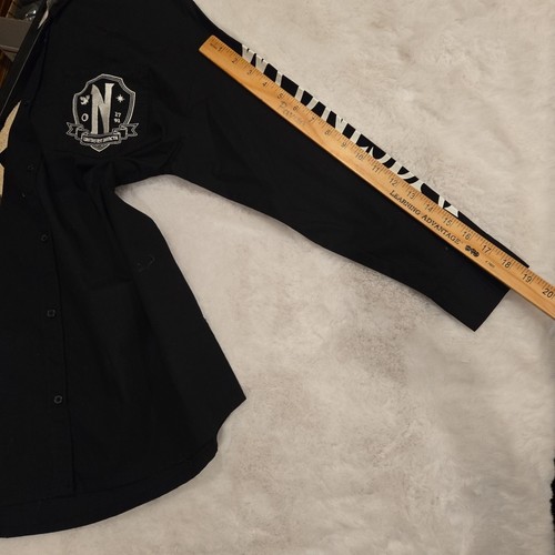 H&M WEDNESDAY ADDAMS schwarzes Langarm-Polo MITTWOCH BRANDNEU + ETIKETT Größe 12 - Bild 9 von 12