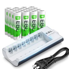 EBL AA Rechargeable Batteries 1.2V Double A, ,w/ 8-Slots Charger LOT