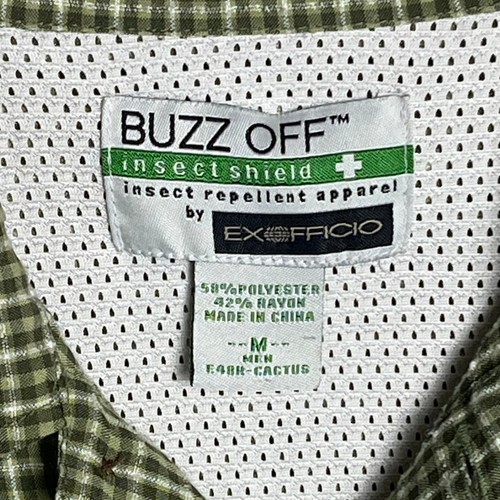 EXOFFICIO BUZZ OFF Medium Green Off-White Bug Repellent Button Up Shirt Outdoors - Picture 3 of 5