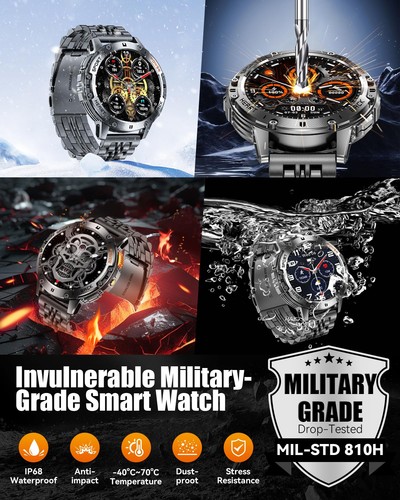 Militär Smart Watches für Herren mit Bluetooth Anruf, 1,43" AMOLED Wasserdicht S... - Bild 8 von 9