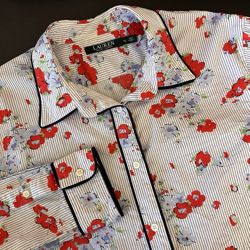 Lauren Ralph Lauren Top Blumenmuster Baumwolle Größe XL Knopfleiste