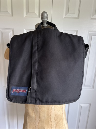 Jansport Crossbody Messenger Bag Black Vintage 90’s Y2K Bookbag Student Campus - Picture 12 of 12
