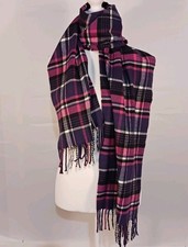 Made in Scotland 100 Cashmere Pink  Purple Plaid Scarf with Fringe 12"x64" EUC