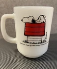 VTG Snoopy Peanuts  Fire-King Milk Glass "I Think I'm Allergic to Morning!" Mug