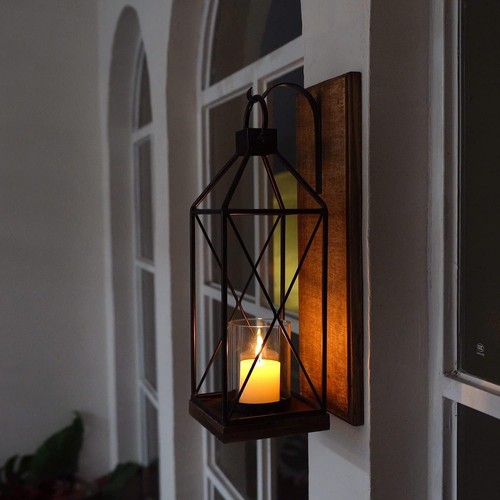 Homemory Wall Candle Sconce, Wood Rustic Candle Holder Decorative Candle Lantern - Picture 3 of 7