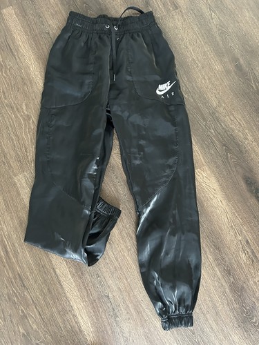 Nike Air Pants Womens XS Black Satin Sheen Jogger Track Workout Gym Urban Outfit - Picture 4 of 9
