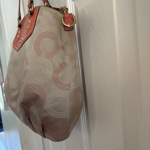 Coach Ashley Dotted Op Art Tan Coral Purse Satchel Bag Purse F25183 TLC - Picture 5 of 16