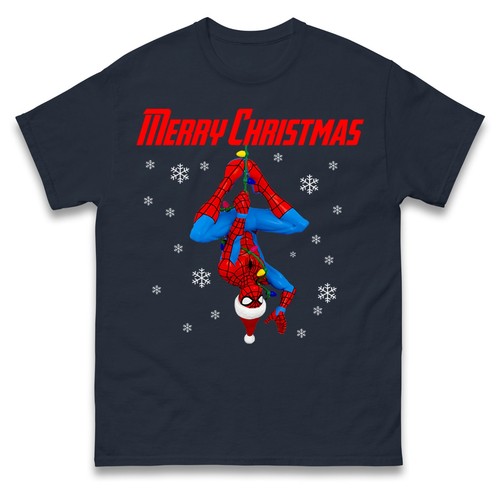 Maglietta Divertente Spiderman Natale Buon Natale Supereroe Vacanze Famiglia Maglietta - Foto 6 di 7