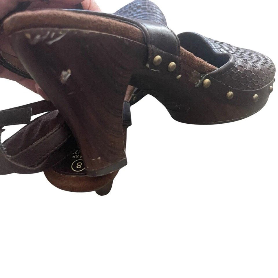 Salto cravejado preto de madeira sem limites tamanho Y2k 8 tecido marrom tornozelo punho - Imagem 3 de 4