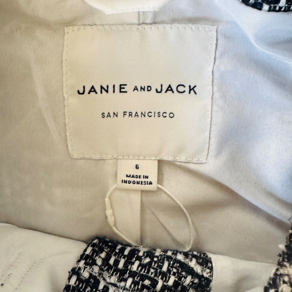 Chaqueta Blazer Janie Jack Niñas Talla 6 Tweed Azul Marino Blanco Lazo Cárdigan Preppy Chic Foto 3 de 4