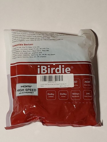 iBirdie 4k 20ft HDMI cable With ETHERNET 24k Gold Plated Apple TV Smart TV Comp.