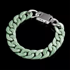 Real Grade A Natural Green Jade Jadeite Cuban Curb Link Bracelet 5.9-9.4inch