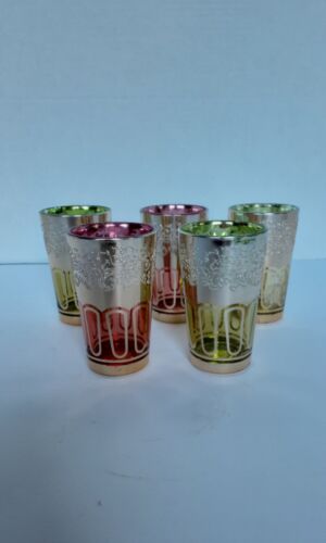 Moroccan Tea Glasses Set of 5 Metallic Gold 8 Ounce Made in Korea 4 1/4" - Picture 6 of 17