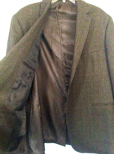 Men's Sz 46 R Ralph Lauren Brown Plaid Wool Blend Suit Jacket Coat Silk lined - Picture 11 of 12