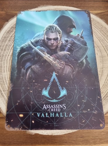 🍀 Targa in latta Targa in metallo Tin Sign Gaming Assassin's Creed Valhalla - Foto 1 di 2