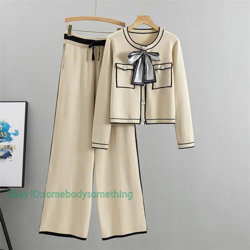 Autumn Women Two Piece Set Long Sleeve Tops Wide Leg Pants Suit Outfits - Picture 17 of 30