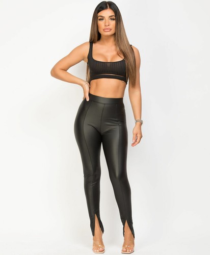 Damen Wetlook Kunstleder Hose Damen High Waist Skinny Girl Legging Hose - Bild 20 von 45