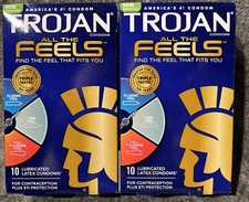 2X Trojan Lubricated Latex Condoms All The Feels, 10/pack. 20 Total 05/2025+