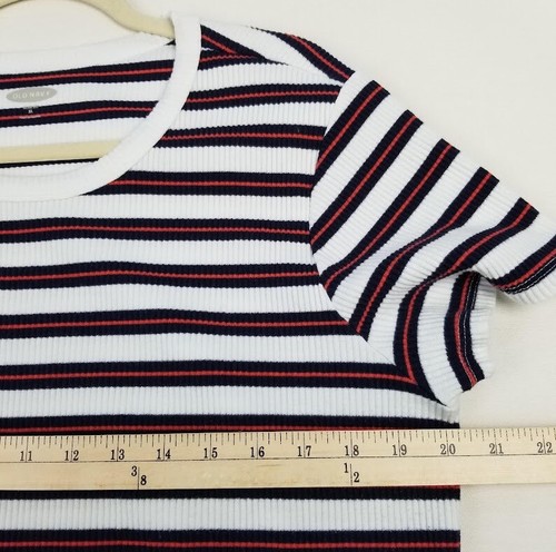 Old Navy T Shirt Women’s XL Multicolor Striped Short Sleeve Ribbed Thick Stretch - Bild 7 von 11
