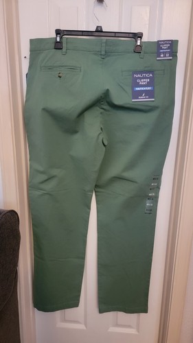 NWT NAUTICA 40 X 32 MEN’S CLASSIC FIT CLIPPER PANTS IN Dark Ivy Anchor  - Picture 5 of 8