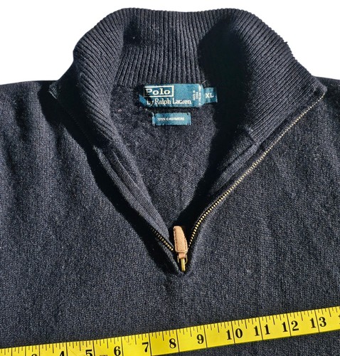 Men’s Vintage 100% Cashmere 1/4 Zip Ralph Lauren Polo Navy Blue Thick Size XL - Picture 15 of 16