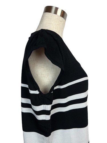 Nine & Company Ribbed Cap Sleeve Blouse Black and White Stripe Size XL - Picture 10 of 10