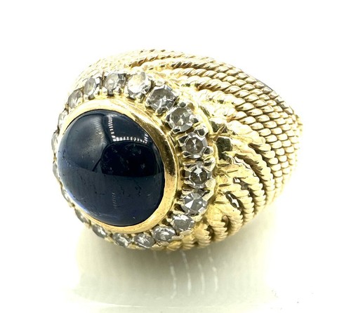Magnífico Anillo Oro 18 Quilates - Zafiro Cabujón Y Diamantes 1 13,43 G