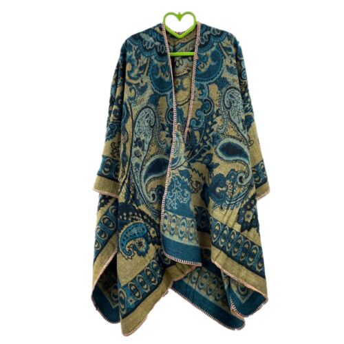Boutique Cashmere Blend Woman Lady lovely Printed open Poncho Wrap - Picture 29 of 29