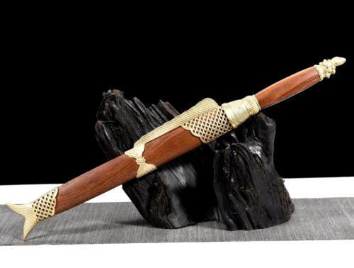 Chinese Kung Fu Sword Knives Folded Damascus Steel Blade Fish Shape Dagger Sharp - Picture 15 of 15