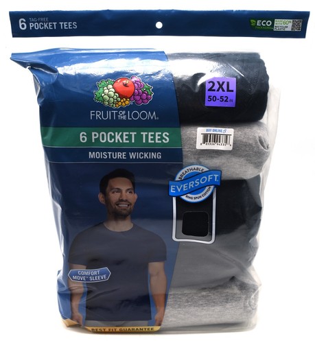 6 Pack Black Gray Fruit Of The Loom Pocket T-Shirts Sizes M L XL 2XL 3XL - Picture 23 of 36