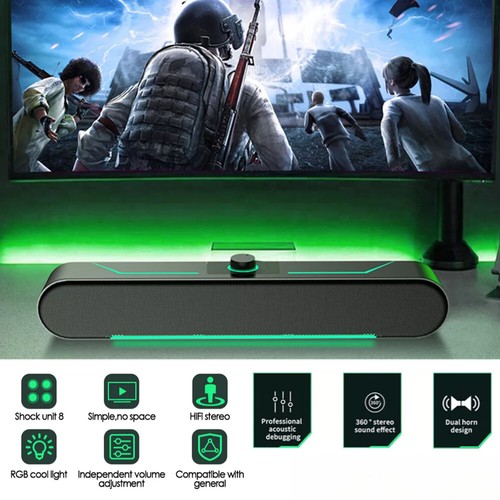 LED Wired Sound Bar Stereo Gaming Speakers USB For TV Computer PC Tablets Laptop - 第 1/12 張圖片
