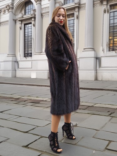 Two Tone Nutria Fur Coat Herringbone Design S P Fast Ship - Picture 15 of 24