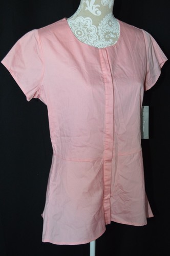 NY Collection Womens Medium Pink NEW Short Sleeve Button Down Tunic Top Hi Low - Picture 6 of 11