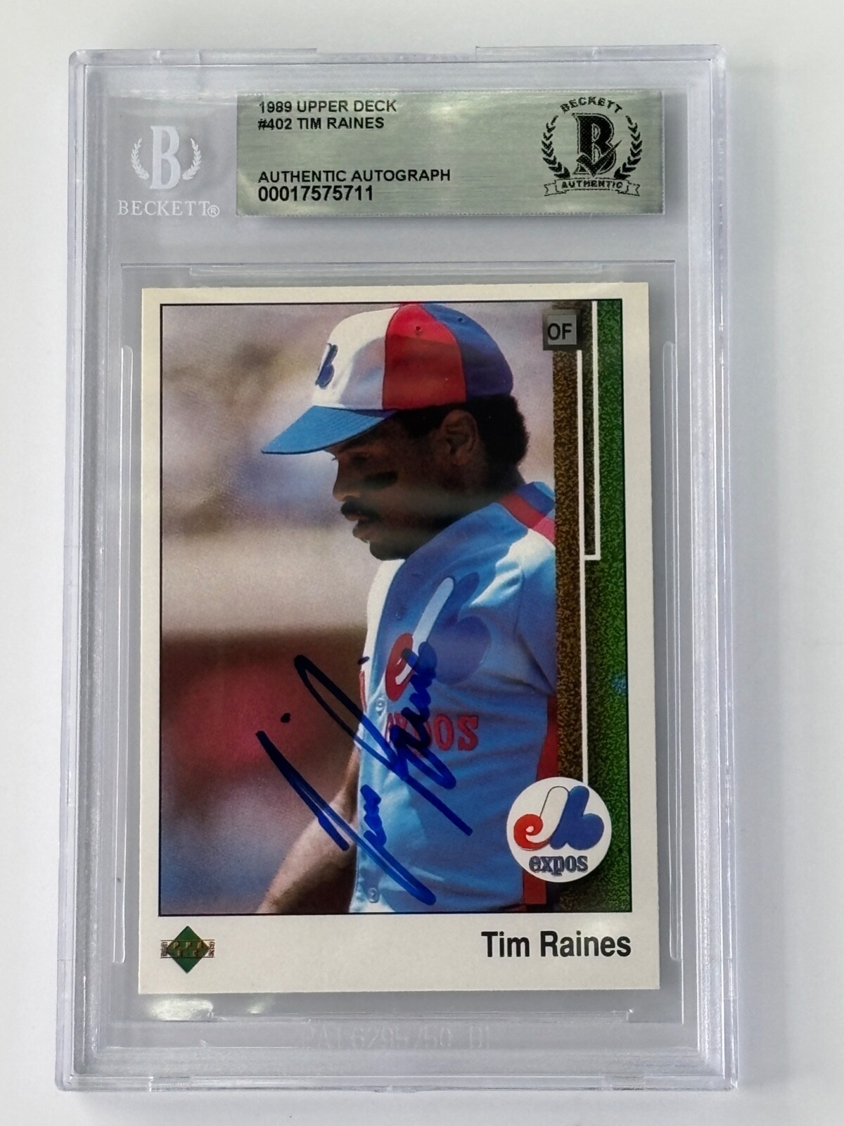TIM RAINES AUTO BECKETT AUTHENTICATED 1989 UPPER DECK MONTREAL EXPOS