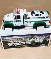 Hess 2011 Toy Truck and Race Car New in Box, Green White Collectable Car Vehicle