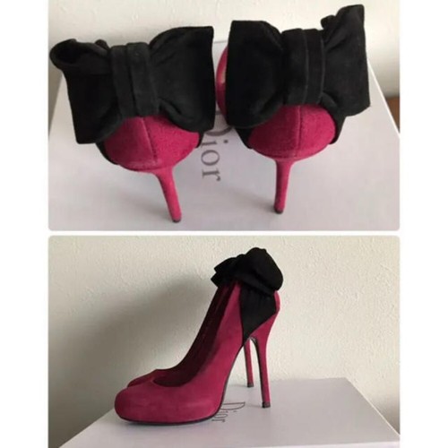 Christian Dior Pumps Heel Ribbon Suede Purple EU34.5 US4.5 Japan F/S USED - Picture 11 of 24