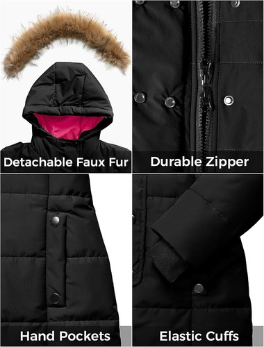 Girls' Long Winter Coat Parka Waterproof Warm Puffer Jacket - Picture 6 of 6