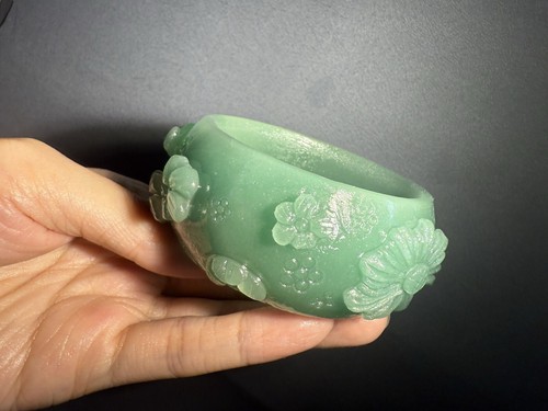 ¡Precio especial! Brazalete de jade dongling verde natural 58 mm/flor de tradición japonesa - Imagen 6 de 8