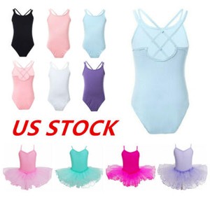 US Girls Ballet Gymnastics Dance Leotards Kids Double Straps Bodysuits Dancewear